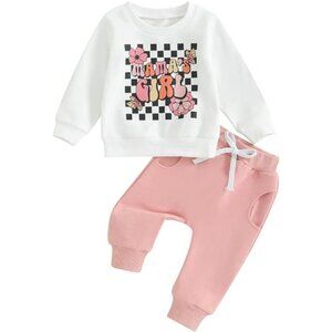 2Pcs Set Infant Baby Girl Fall Dress Girl Long Sleeve‎ Crewneck Sweatshirt Pants